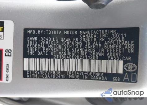 2011 Toyota Corolla Le из США, поврежденный, VIN 2T1BU4EE2BC711300